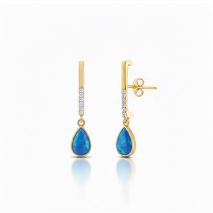 925 Ayar Gümüş Mavi Opal Damla Taşlı Küpe