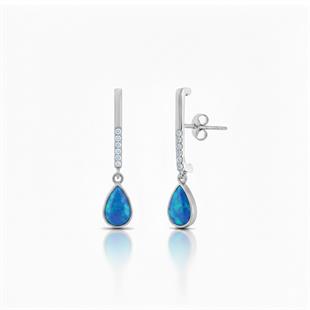 925 Ayar Gümüş Mavi Opal Damla Taşlı Küpe