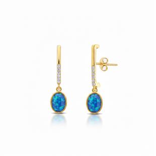 925 Ayar Gümüş Mavi Opal Oval Taşlı Küpe