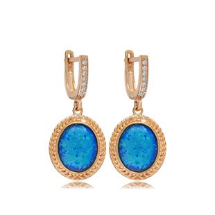 925 Ayar Gümüş Mavi Opal Taşlı Vintage Tasarım Küpe