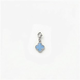 925 Ayar Gümüş Mavi Taşlı Yonca Charm - Kolye Ucu