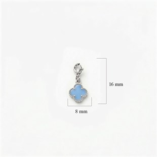 925 Ayar Gümüş Mavi Taşlı Yonca Charm - Kolye Ucu