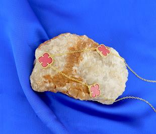 925 Ayar Gümüş Mercan Taşlı 3lü Yonca Kolye