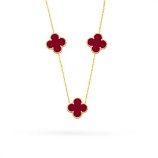 925 Ayar Gümüş Mercan Taşlı 3lü Yonca Kolye