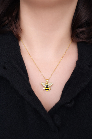 925 Ayar Gümüş Mineli Arı Tasarım Kolye