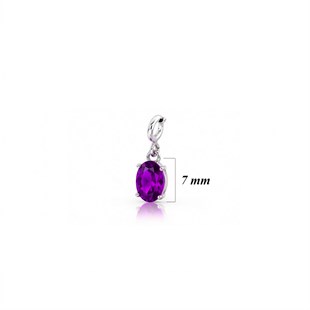 925 Ayar Gümüş Minimal Ametist Oval Taşlı Charm Kolye Ucu