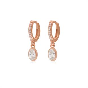 925 Ayar Gümüş Minimal Beyaz Oval Taşlı Küpe