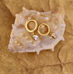 925 Ayar Gümüş Minimal Beyaz Oval Taşlı Küpe