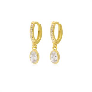 925 Ayar Gümüş Minimal Beyaz Oval Taşlı Küpe