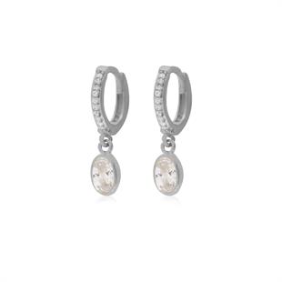 925 Ayar Gümüş Minimal Beyaz Oval Taşlı Küpe