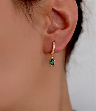 925 Ayar Gümüş Minimal Zümrüt Rengi Oval Taşlı Küpe