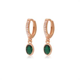 925 Ayar Gümüş Minimal Zümrüt Rengi Oval Taşlı Küpe