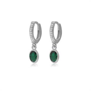 925 Ayar Gümüş Minimal Zümrüt Rengi Oval Taşlı Küpe