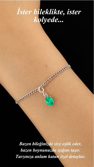 925 Ayar Gümüş Minimal Oval Paraiba Taşlı Charm Kolye Ucu