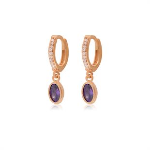 925 Ayar Gümüş Minimal Oval Ametist Taşlı Küpe