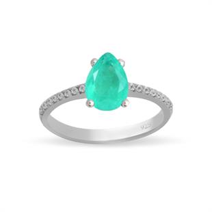 925 Ayar Gümüş Mİnimal Paraiba Damla Taşlı Takı Seti