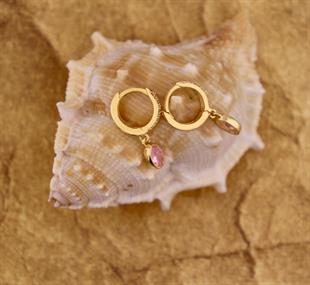 925 Ayar Gümüş Minimal Pembe Oval Taşlı Küpe