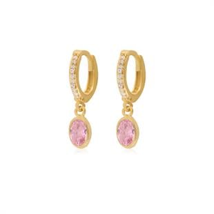 925 Ayar Gümüş Minimal Pembe Oval Taşlı Küpe