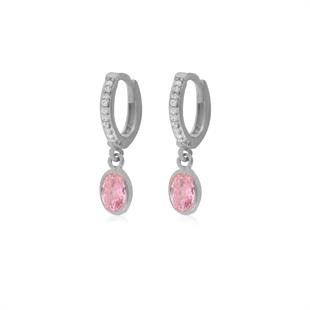 925 Ayar Gümüş Minimal Pembe Oval Taşlı Küpe