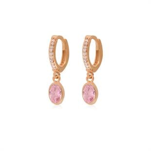 925 Ayar Gümüş Minimal Pembe Oval Taşlı Küpe