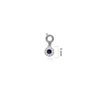 925 Ayar Gümüş Minimal Safir Yuvarlak Taşlı Kolye Ucu - Charm
