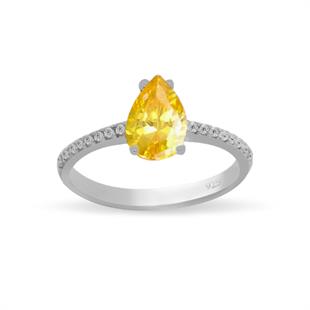 925 Ayar Gümüş Minimal Sitrin Damla Taşlı Takı Seti