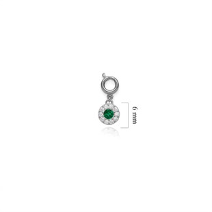 925 Ayar Gümüş Minimal Yeşil Yuvarlak Taşlı Kolye Ucu - Charm