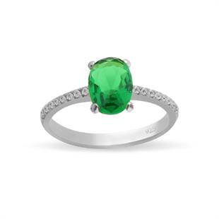 925 Ayar Gümüş Minimal Zümrüt Oval Taşlı Takı Seti