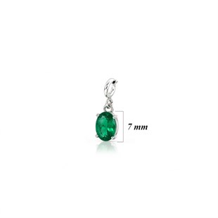 925 Ayar Gümüş Minimal Zümrüt Yeşili Oval Taşlı Charm Kolye Ucu
