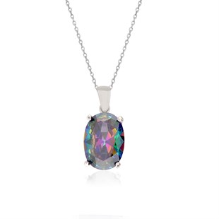 925 Ayar Gümüş Mistik Topaz Oval Kolye