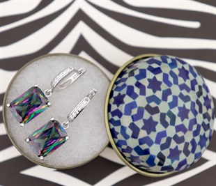 925 Ayar Gümüş Mistik Topaz Baget Küpe