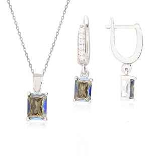 925 Ayar Gümüş Mistik Topaz Baget Takı Seti