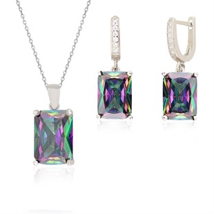 925 Ayar Gümüş Mistik Topaz Baget Takı Seti