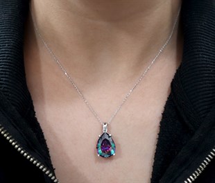 925 Ayar Gümüş Mistik Topaz Damla Kolye