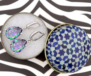 925 Ayar Gümüş Mistik Topaz Damla Küpe