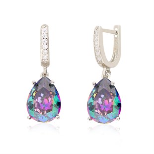 925 Ayar Gümüş Mistik Topaz Damla Küpe