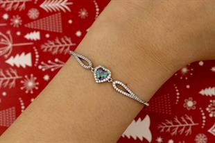 925 Ayar Gümüş Mistik Topaz Kalp Bileklik