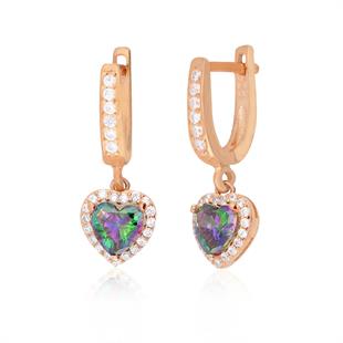 925 Ayar Gümüş Mistik Topaz Kalp Küpe