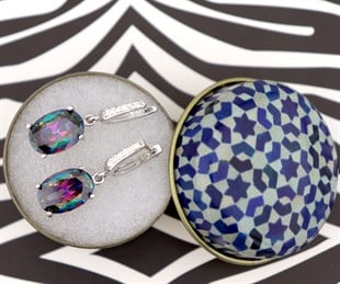 925 Ayar Gümüş Mistik Topaz Oval Küpe