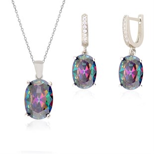 925 Ayar Gümüş Mistik Topaz Oval Takı Seti