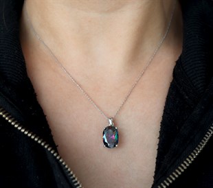 925 Ayar Gümüş Mistik Topaz Oval Takı Seti