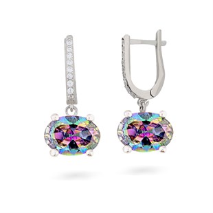 925 Ayar Gümüş Mistik Topaz Oval Taş Takı Seti