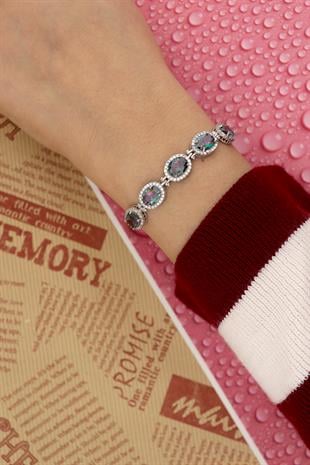 925 Ayar Gümüş Mistik Topaz Oval Taşlı  Bileklik