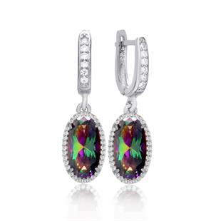 925 Ayar Gümüş Mistik Topaz Oval Taşlı Küpe
