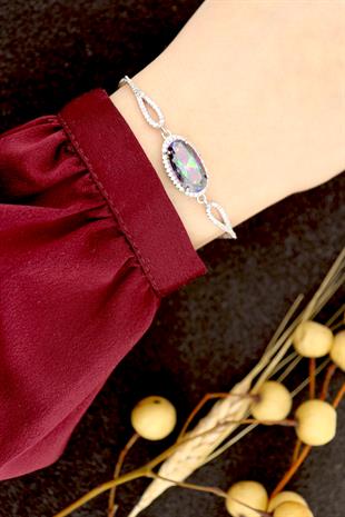 925 Ayar Gümüş Mistik Topaz Oval Taşlı Takı Seti