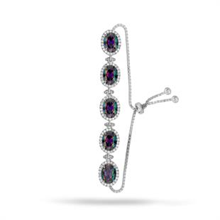 925 Ayar Gümüş Mistik Topaz Oval Taşlı  Bileklik