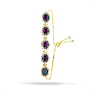 925 Ayar Gümüş Mistik Topaz Oval Taşlı  Bileklik