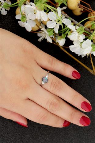 925 Ayar Gümüş Mistik Topaz Taşlı Vintage Yüzük