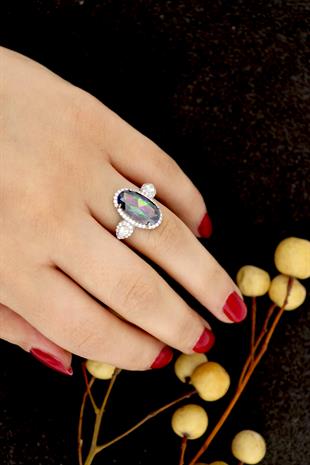 925 Ayar Gümüş Mistik Topaz Taşlı Yüzük