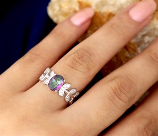 925 Ayar Gümüş Mistik Topaz Yüzük